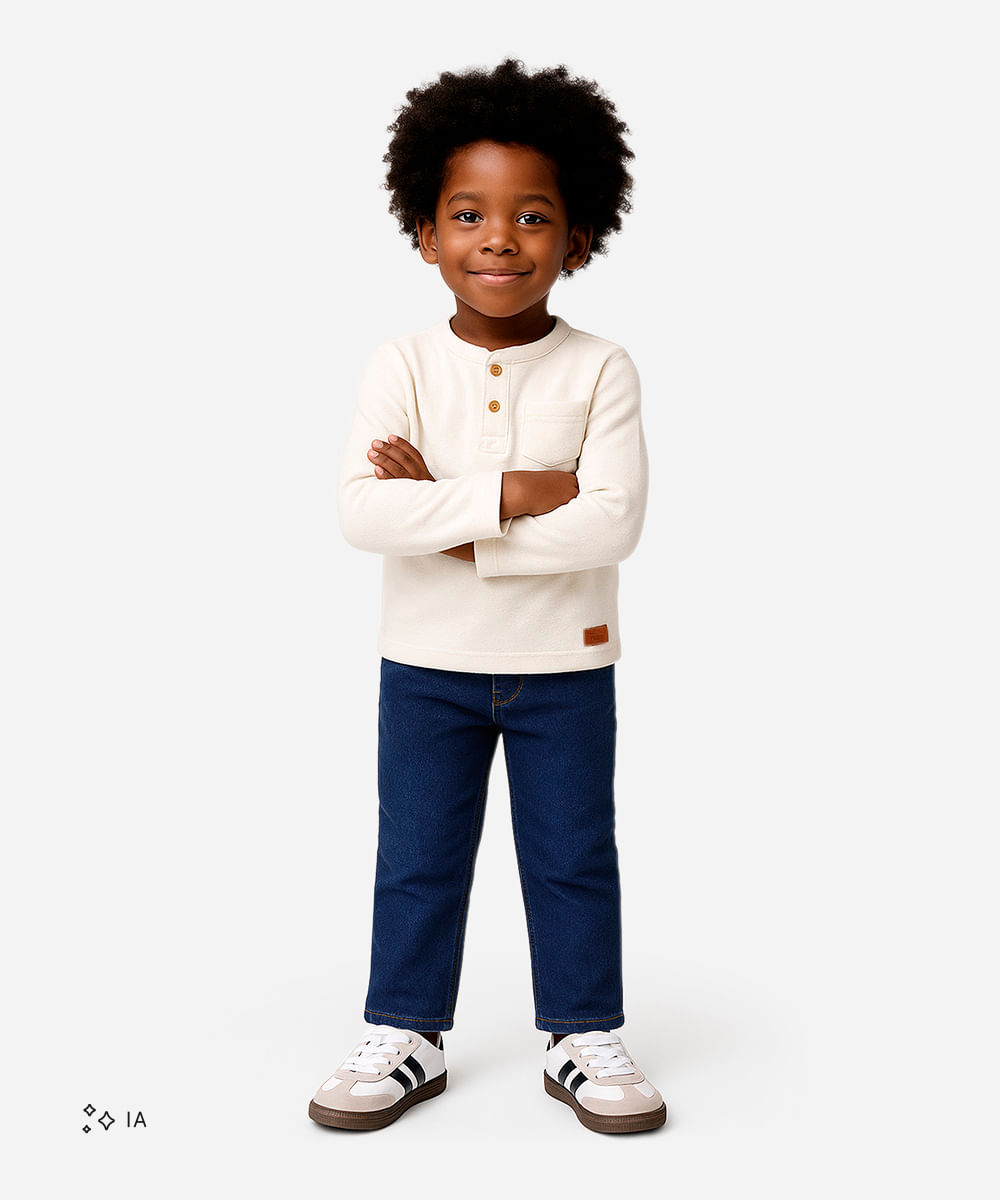calça reta infantil jeans cós com cordão azul