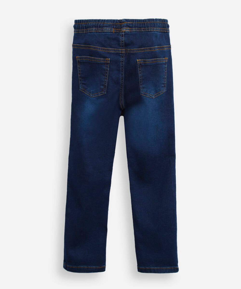 calça reta infantil jeans cós com cordão azul