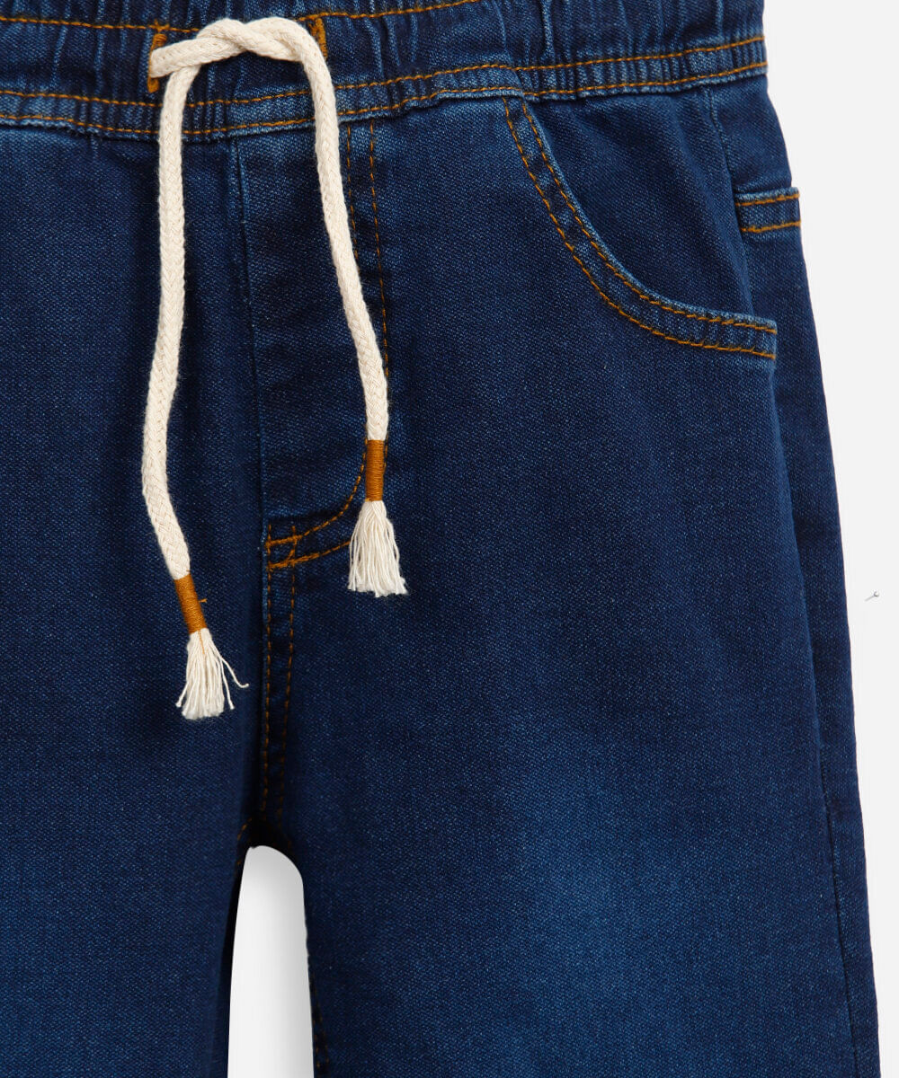 calça reta infantil jeans cós com cordão azul