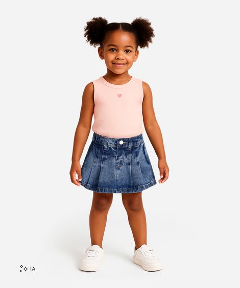short saia plissada infantil com pregas - jeans medio