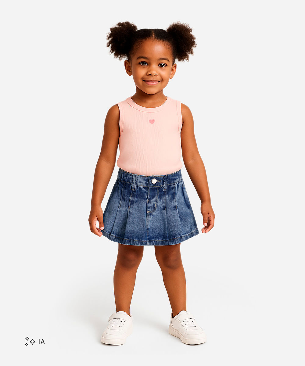 short saia plissada infantil com pregas - jeans medio