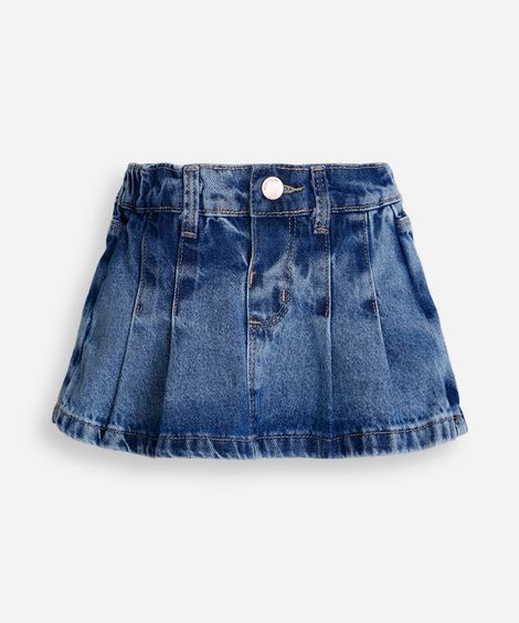 short saia plissada infantil com pregas - jeans medio