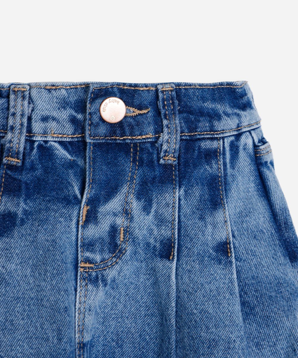 short saia plissada infantil com pregas - jeans medio