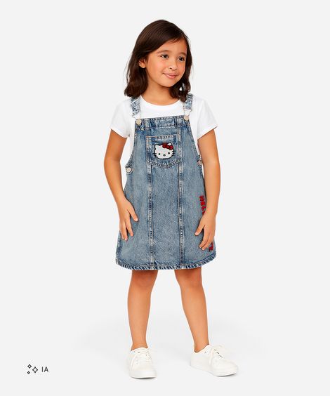 salopete infantil jeans hello kitty azul