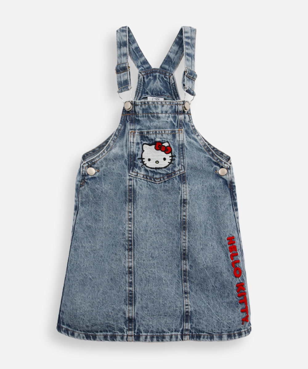 salopete infantil jeans hello kitty azul