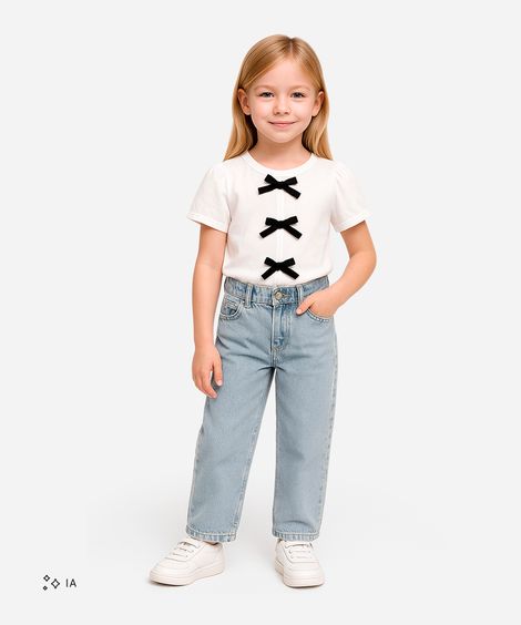 calça infantil jeans mom com strass azul