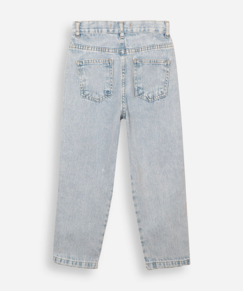 calça infantil jeans mom com strass azul