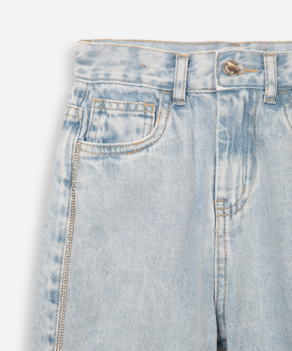 calça infantil jeans mom com strass azul