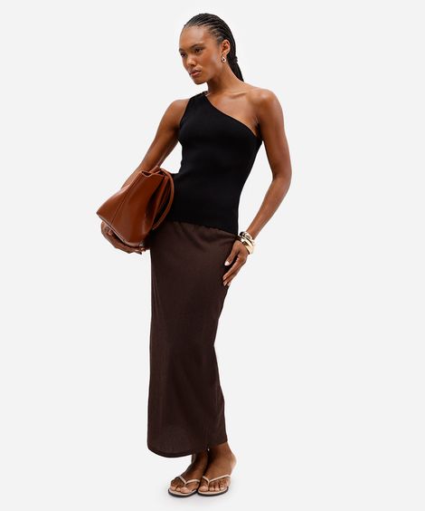 saia midi feminina texturizada marrom