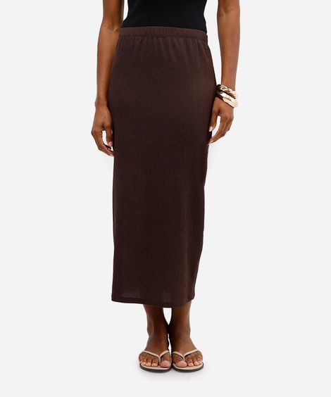 saia midi feminina texturizada marrom