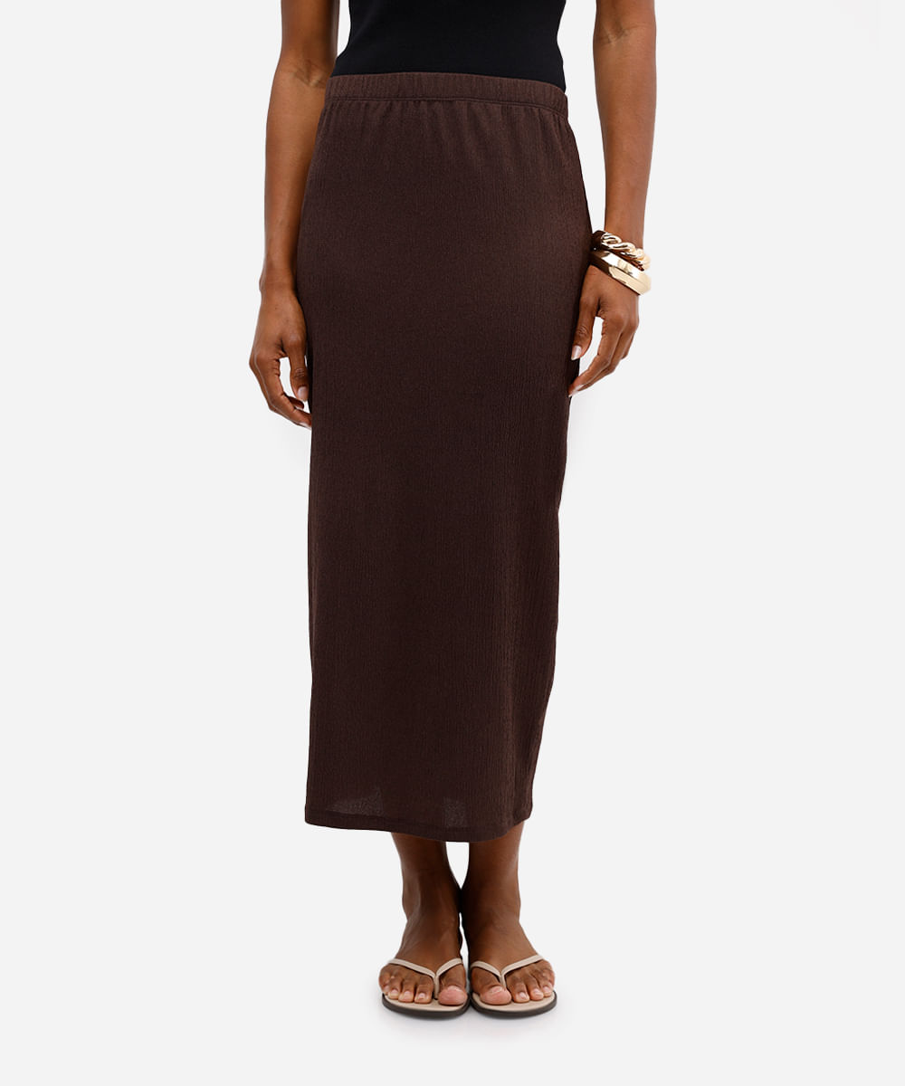saia midi feminina texturizada marrom