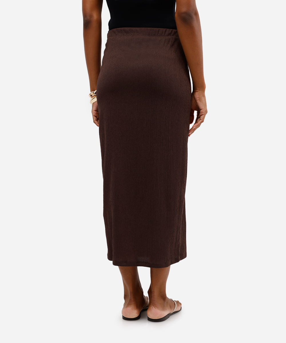 saia midi feminina texturizada marrom