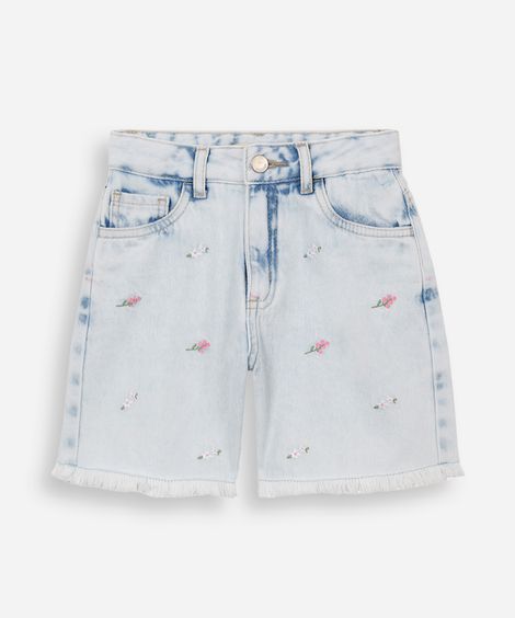 short mom infantil jeans floral - jeans claro