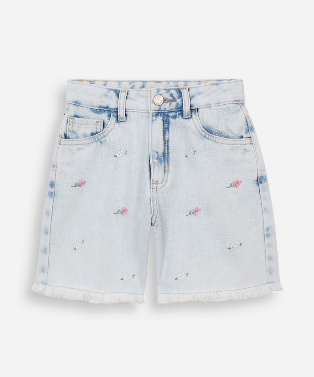 short mom infantil jeans floral - jeans claro