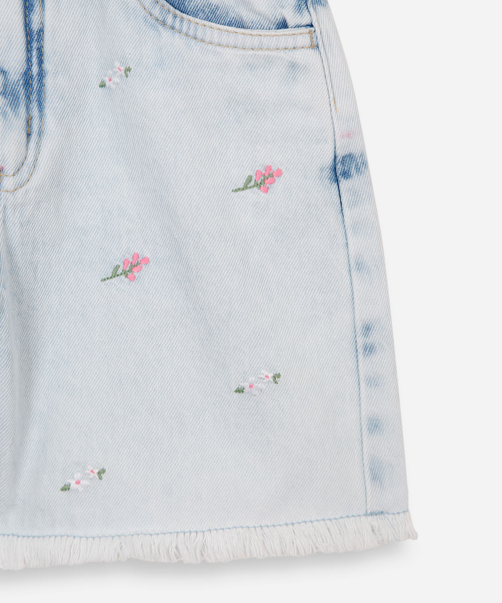 short mom infantil jeans floral - jeans claro