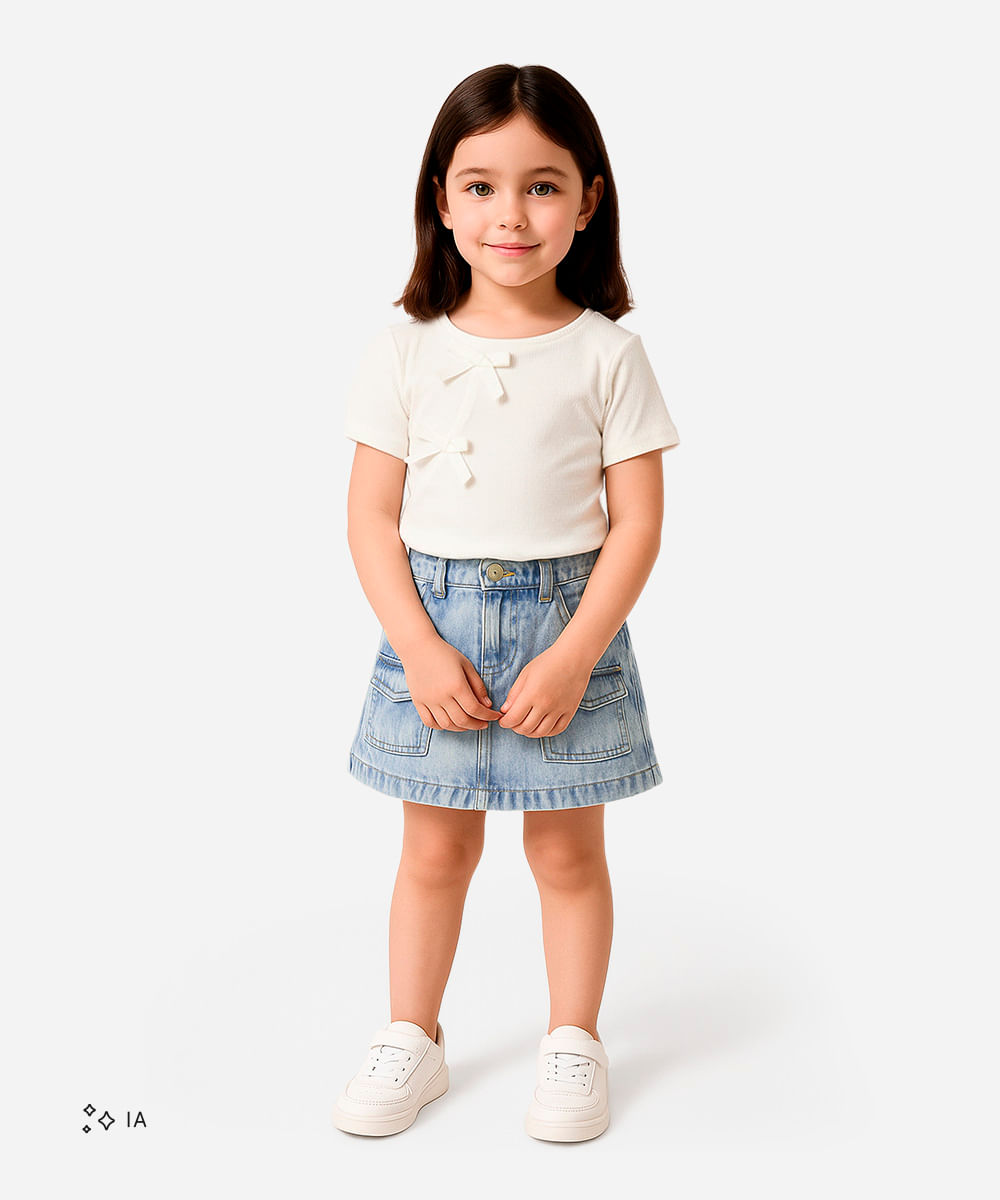 short saia infantil jeans cargo azul