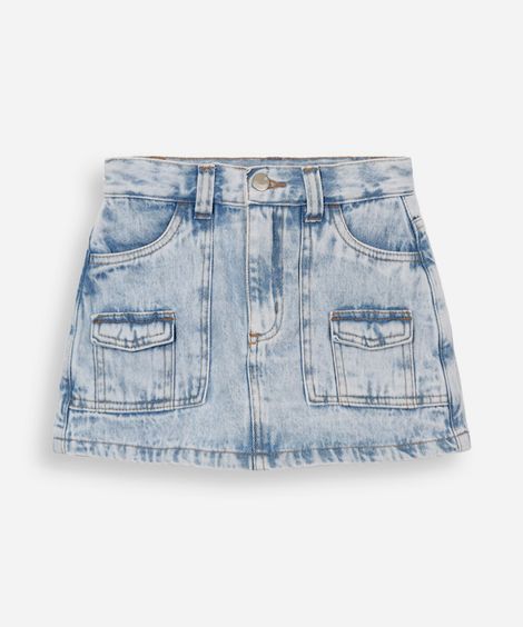 short saia infantil jeans cargo azul
