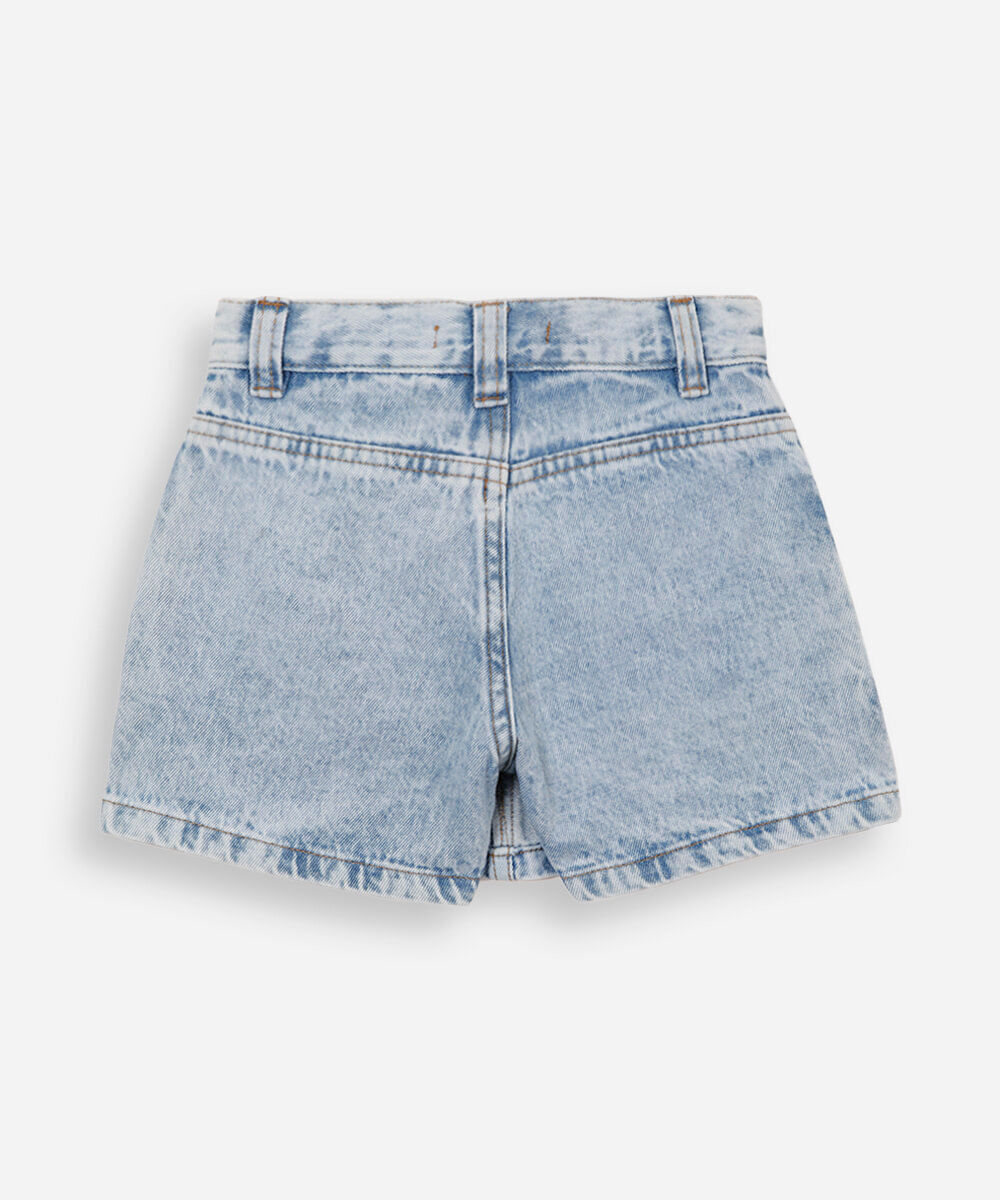 short saia infantil jeans cargo azul