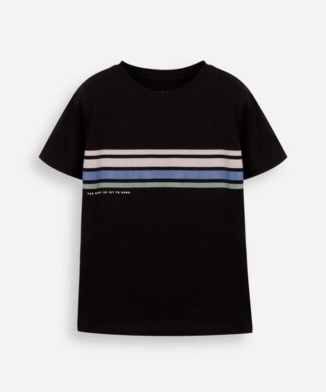 camiseta de algodão infantil listrada preta