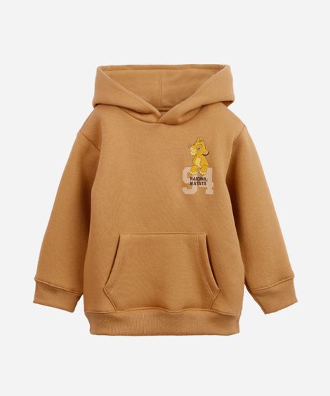 blusão infantil de moletom felpado com capuz patrulha  simba marrom