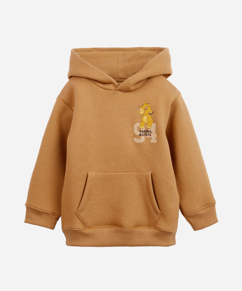 blusão infantil de moletom felpado com capuz patrulha  simba marrom
