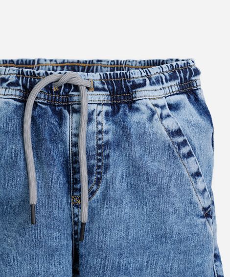 bermuda jeans infantil cós com elástico azul