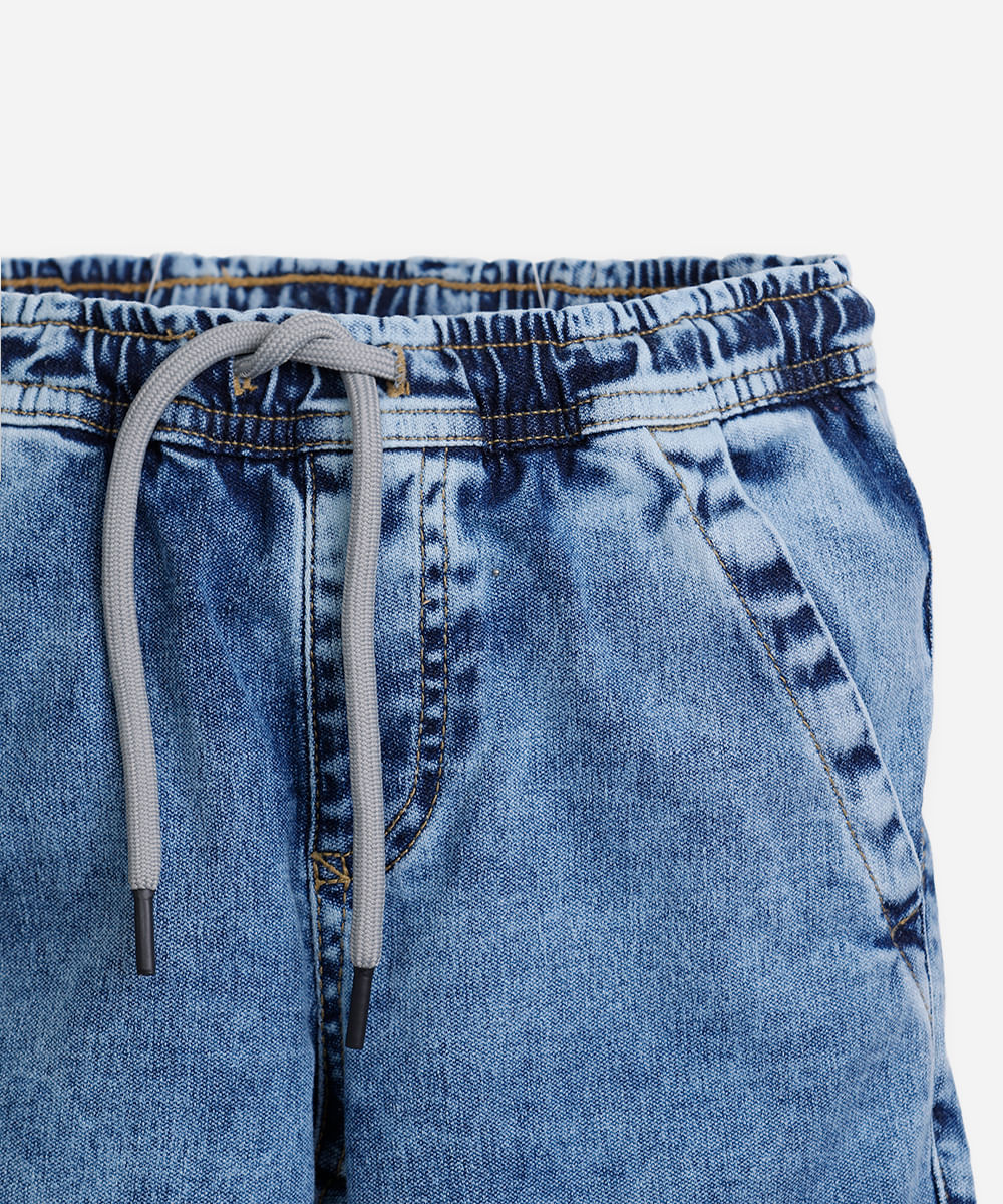 bermuda jeans infantil cós com elástico azul