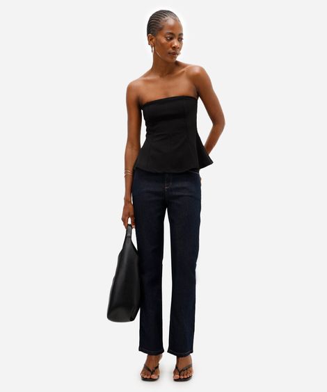 calça jeans básica reta cintura média  azul escuro - jeans amaciado