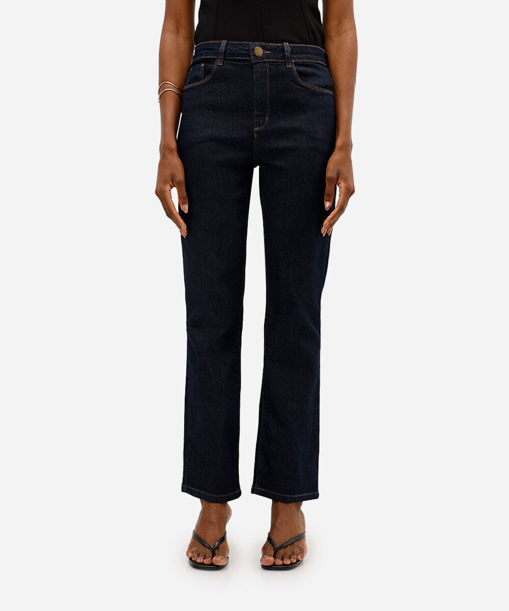 calça jeans básica reta cintura média  azul escuro - jeans amaciado