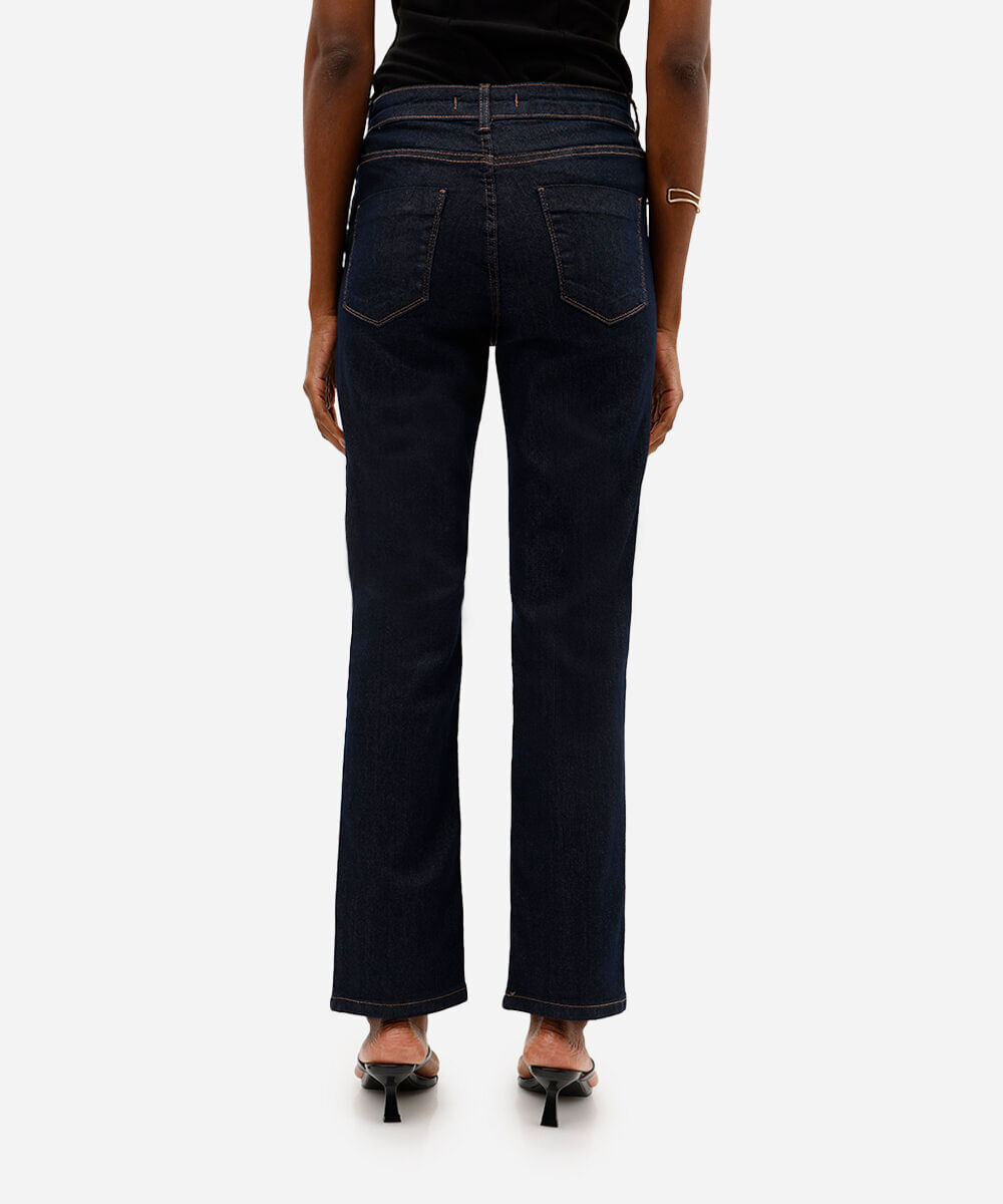 calça jeans básica reta cintura média  azul escuro - jeans amaciado