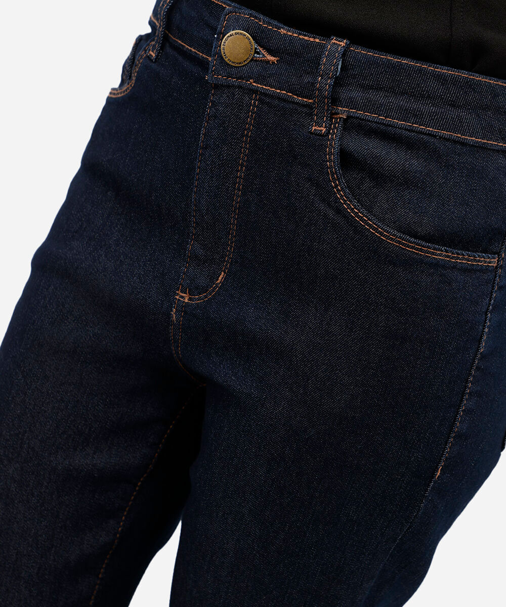 calça jeans básica reta cintura média  azul escuro - jeans amaciado