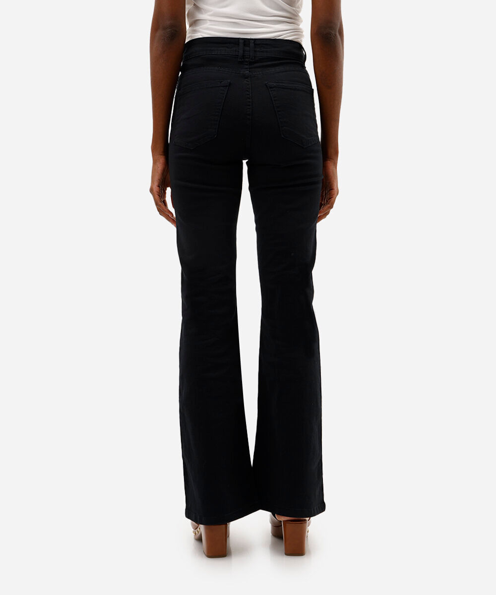 calça flare de sarja cintura alta preta - preto