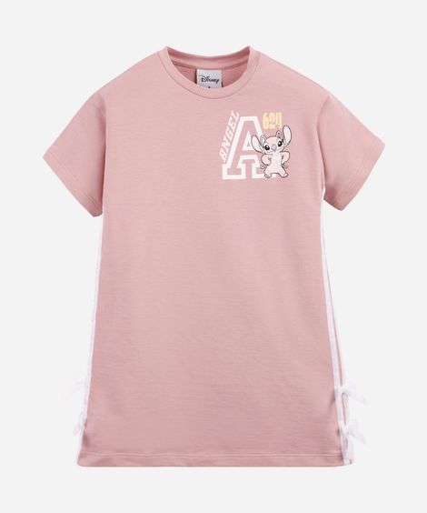 vestido infantil de algodão angel com listras e laços rosa