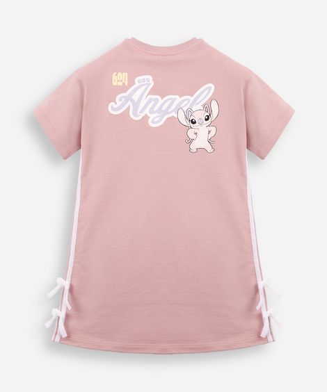 vestido infantil de algodão angel com listras e laços rosa