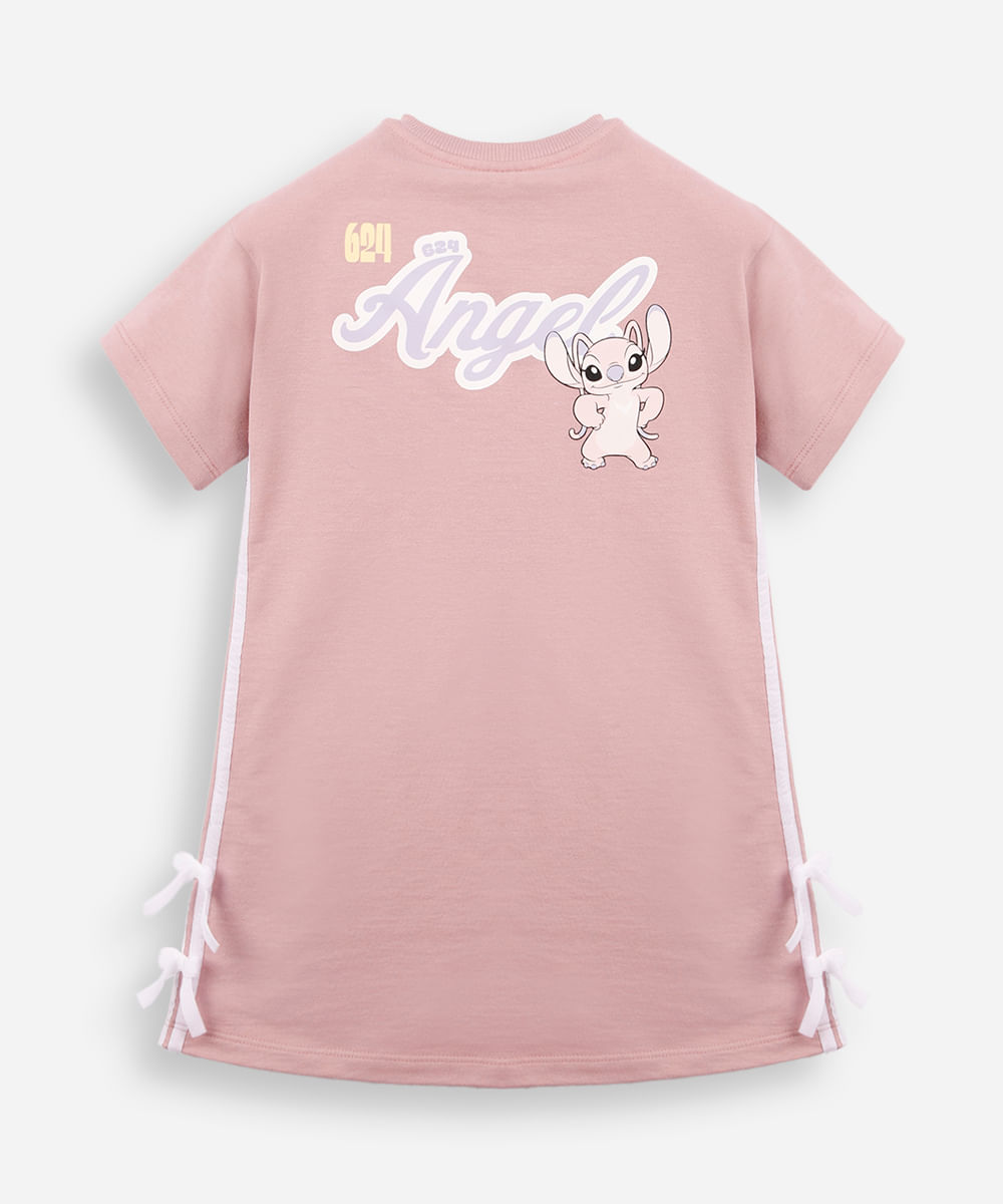 vestido infantil de algodão angel com listras e laços rosa