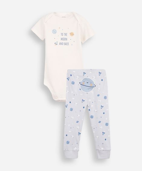 conjunto body e calça baby algodão manga curta planeta azul