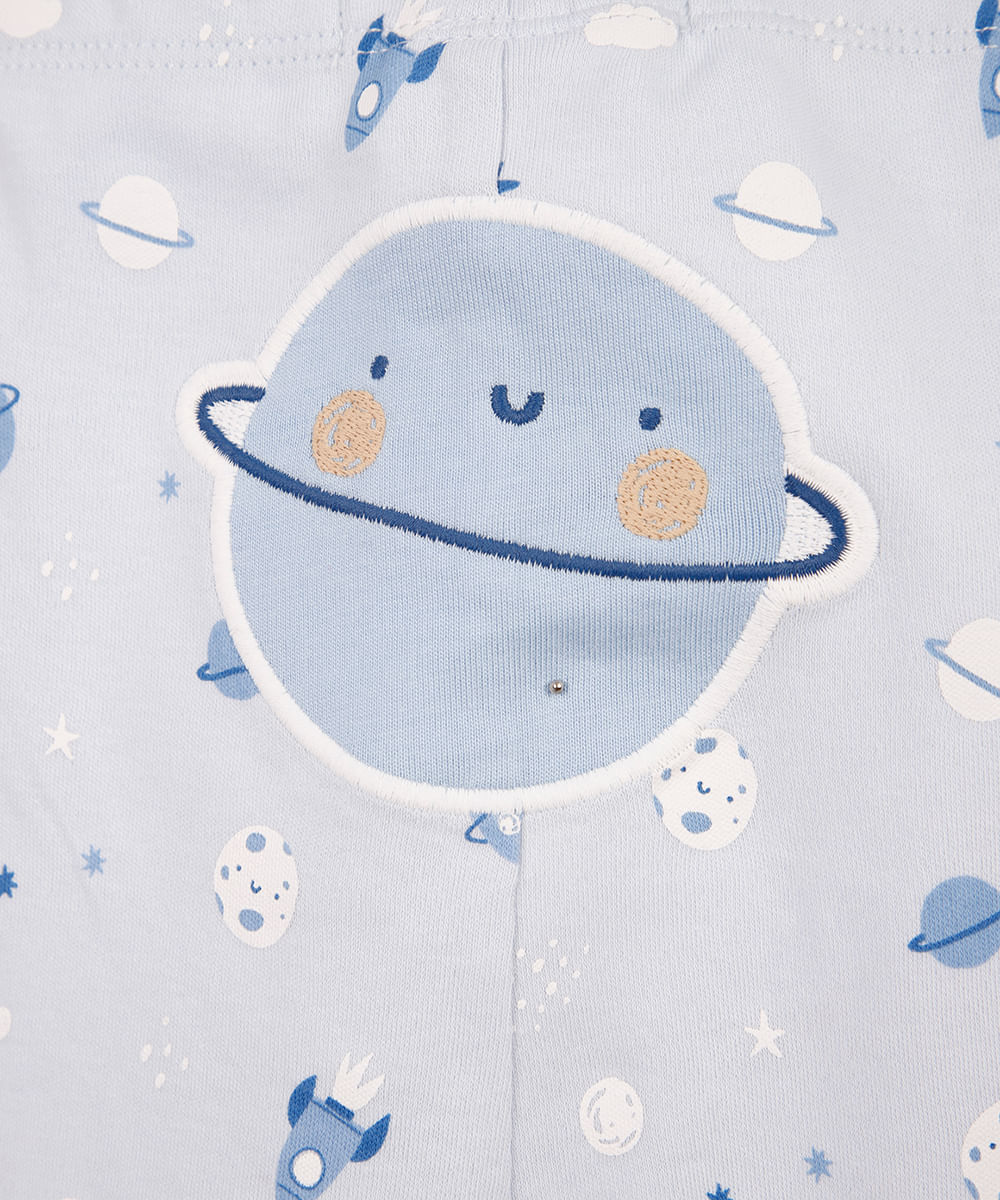 conjunto body e calça baby algodão manga curta planeta azul