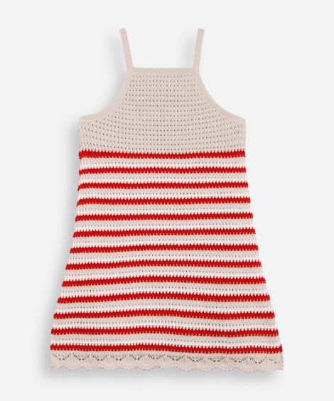vestido infantil de tricot listrado bege