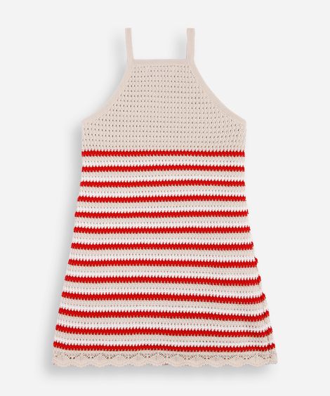 vestido infantil de tricot listrado bege