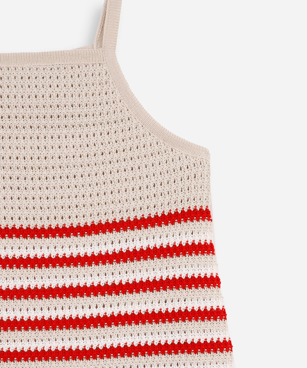 vestido infantil de tricot listrado bege