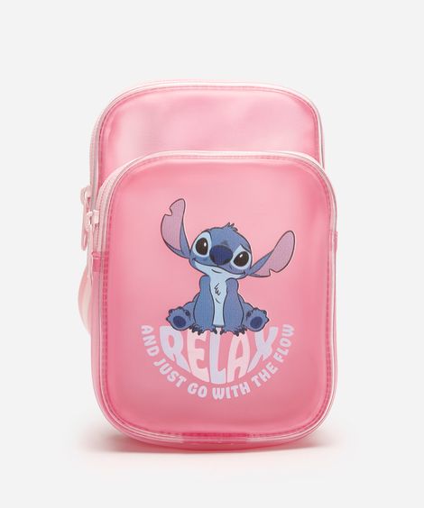 bolsa infantil transversal stitch alça listrada rosa