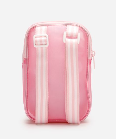 bolsa infantil transversal stitch alça listrada rosa