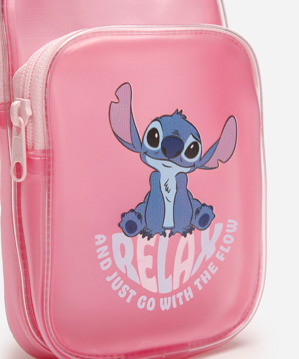 bolsa infantil transversal stitch alça listrada rosa