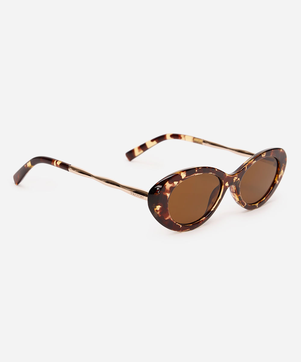óculos de sol oval tartaruga triton marrom