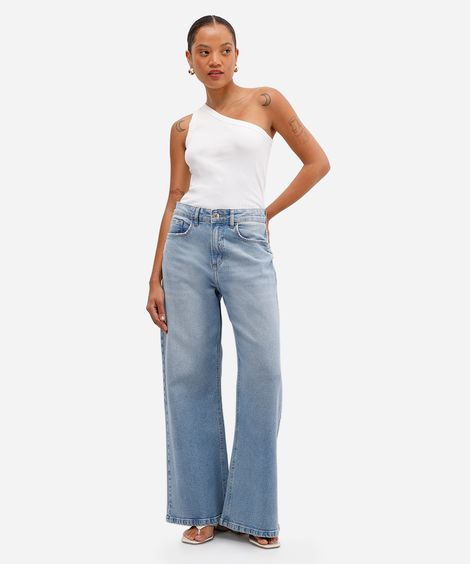 calça wide leg petit feminina jeans azul