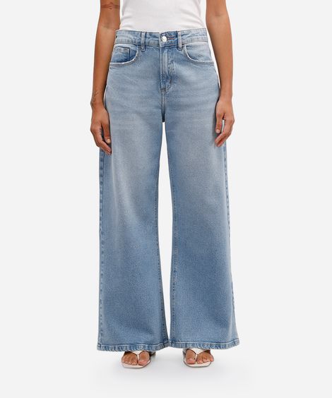 calça wide leg petit feminina jeans azul