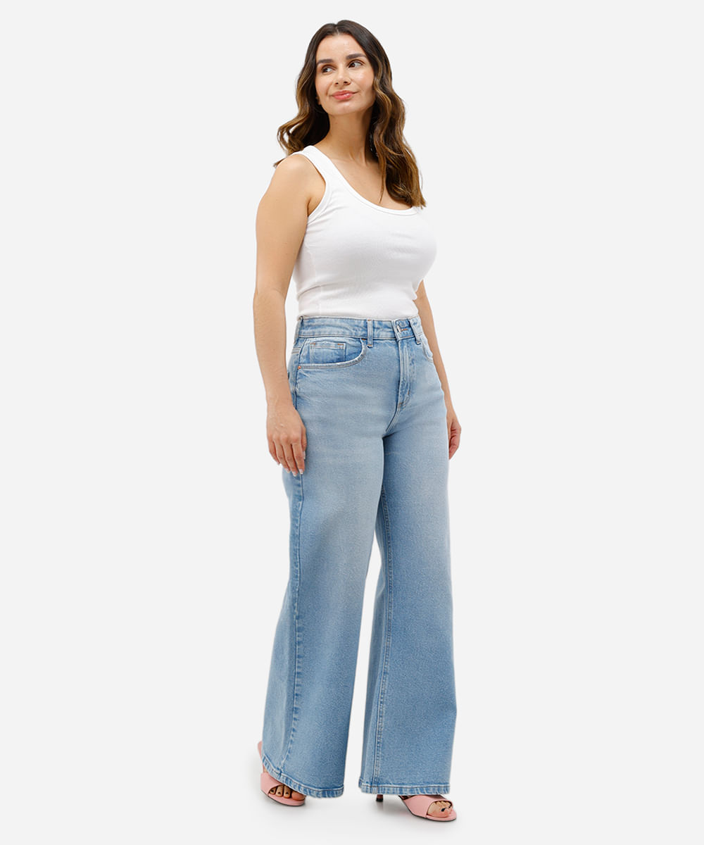 calça wide leg petit feminina jeans azul