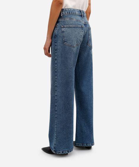 calça wide leg petit feminina jeans cintura alta azul