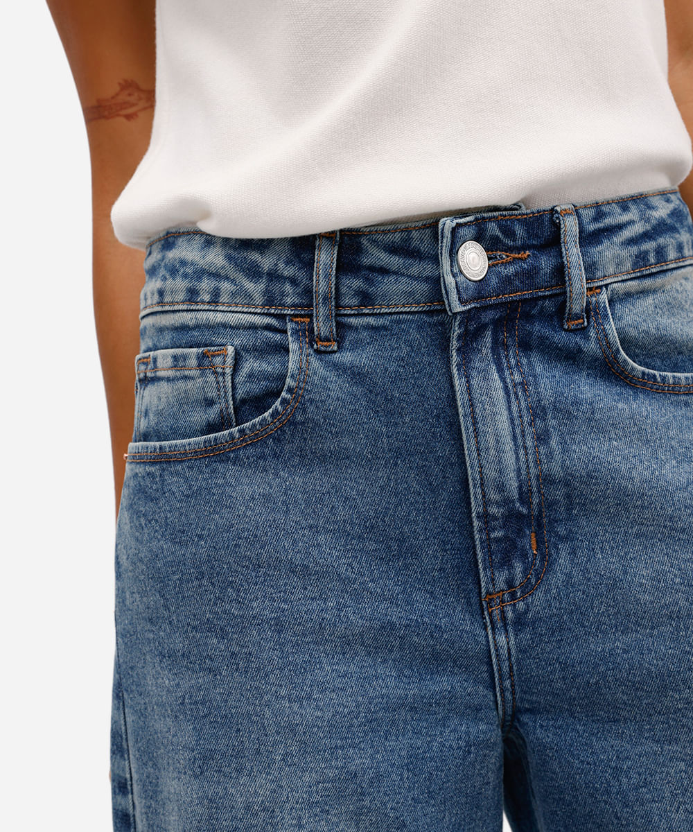 calça wide leg petit feminina jeans cintura alta azul