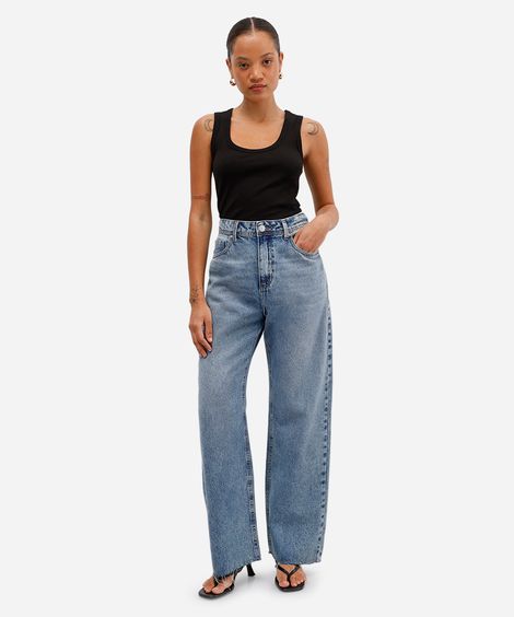 calça wide leg petit feminina jeans azul